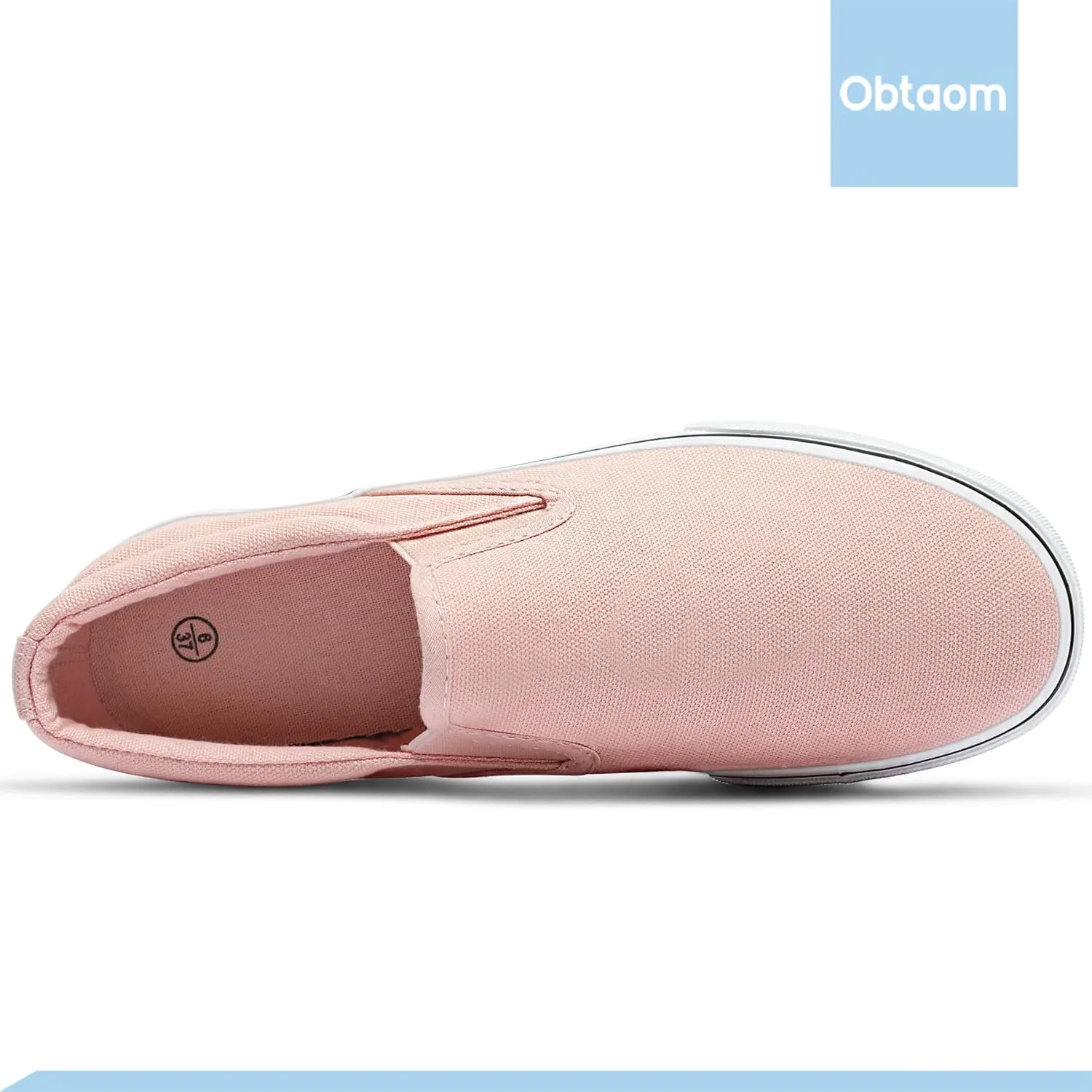 Obtaom Women's White Sneakers Black Slip on Shoes for Women Low Top Canvas Loafers