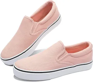 Obtaom Women's White Sneakers Black Slip on Shoes for Women Low Top Canvas Loafers