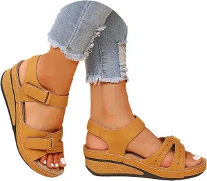 Orthopedic Sandals for Women Plantar Fasciitis Hook and Loop Flat Sandals Summer Outdoor Arch Support Massage Sandals