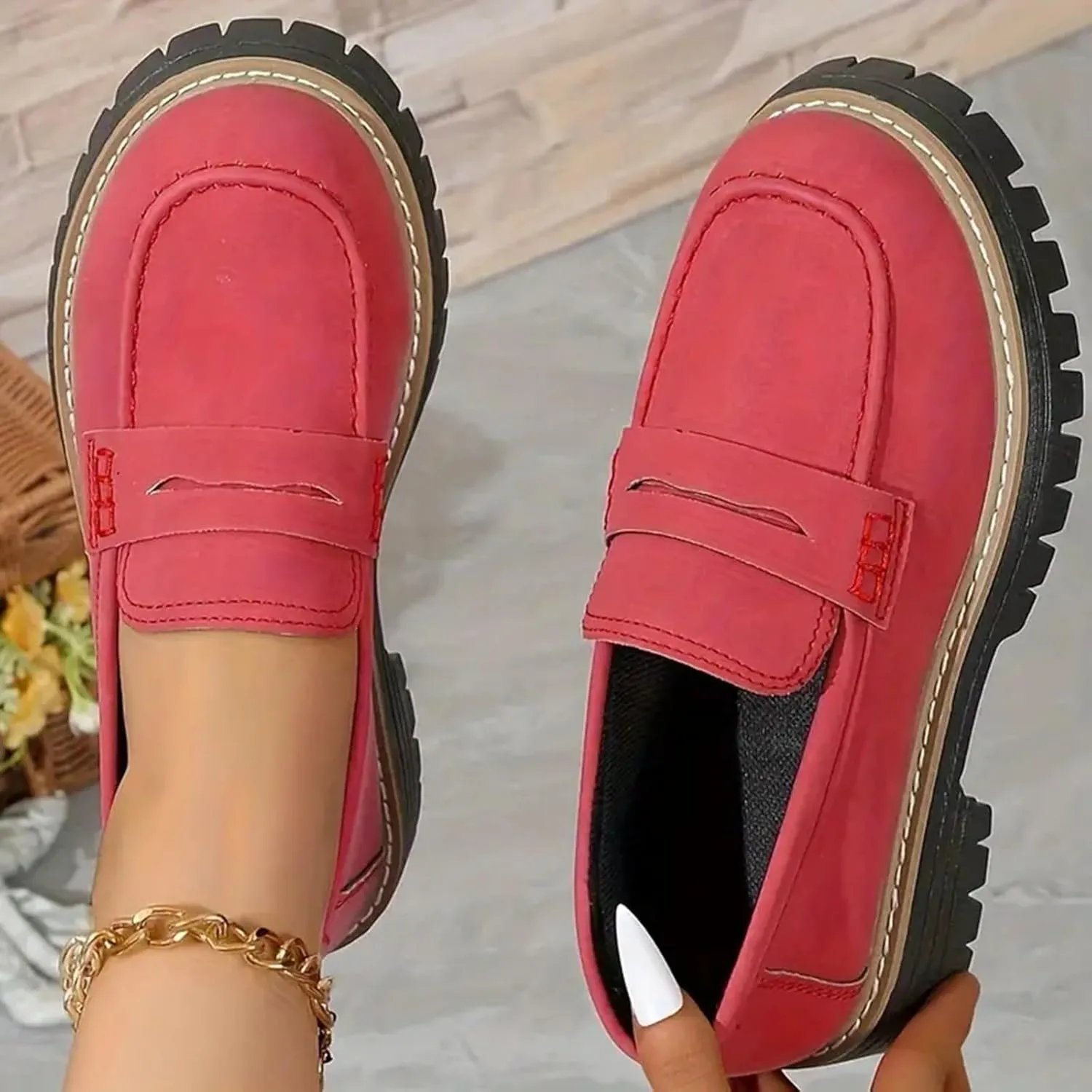 Platform Loafers for Women Suede Penny Loafer Comfort Driving Moccasins Casual Slip-Ons Flats Fashion Business Work Shoes