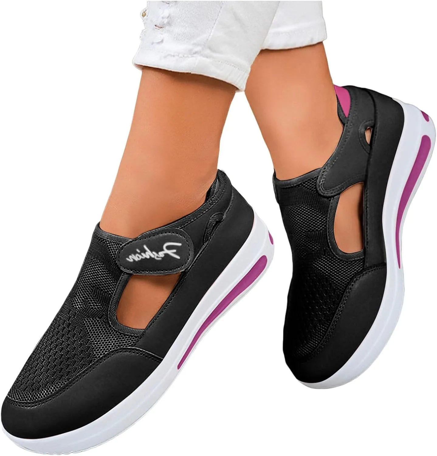 Platform Sandals for Women 2025 Arch Support Comfortable Sneakers Closed Toe Casual Slip On Loafers Low Top Walking Shoes Dressy Summer Wedges Knitted Breathable Lightweight Comfort Canvas