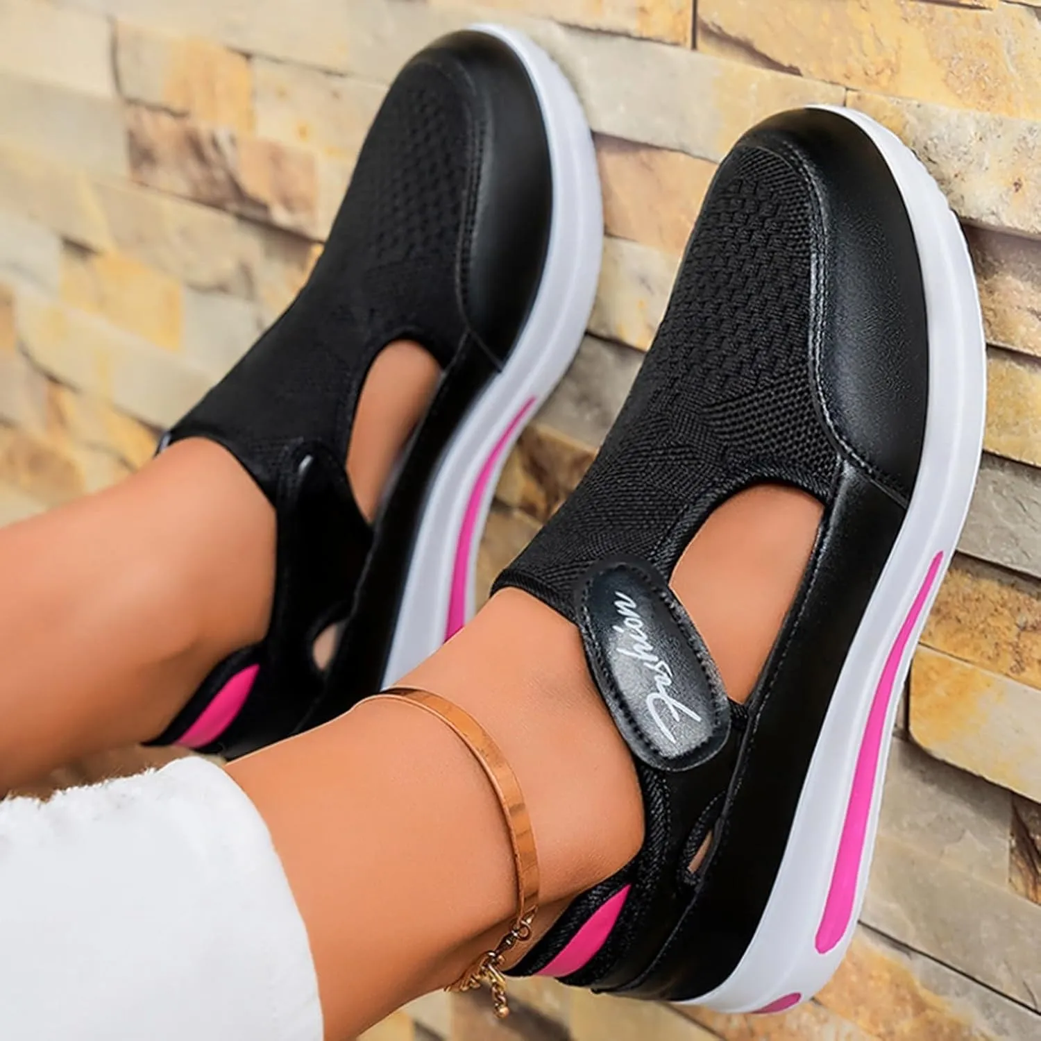 Platform Sandals for Women 2025 Arch Support Comfortable Sneakers Closed Toe Casual Slip On Loafers Low Top Walking Shoes Dressy Summer Wedges Knitted Breathable Lightweight Comfort Canvas