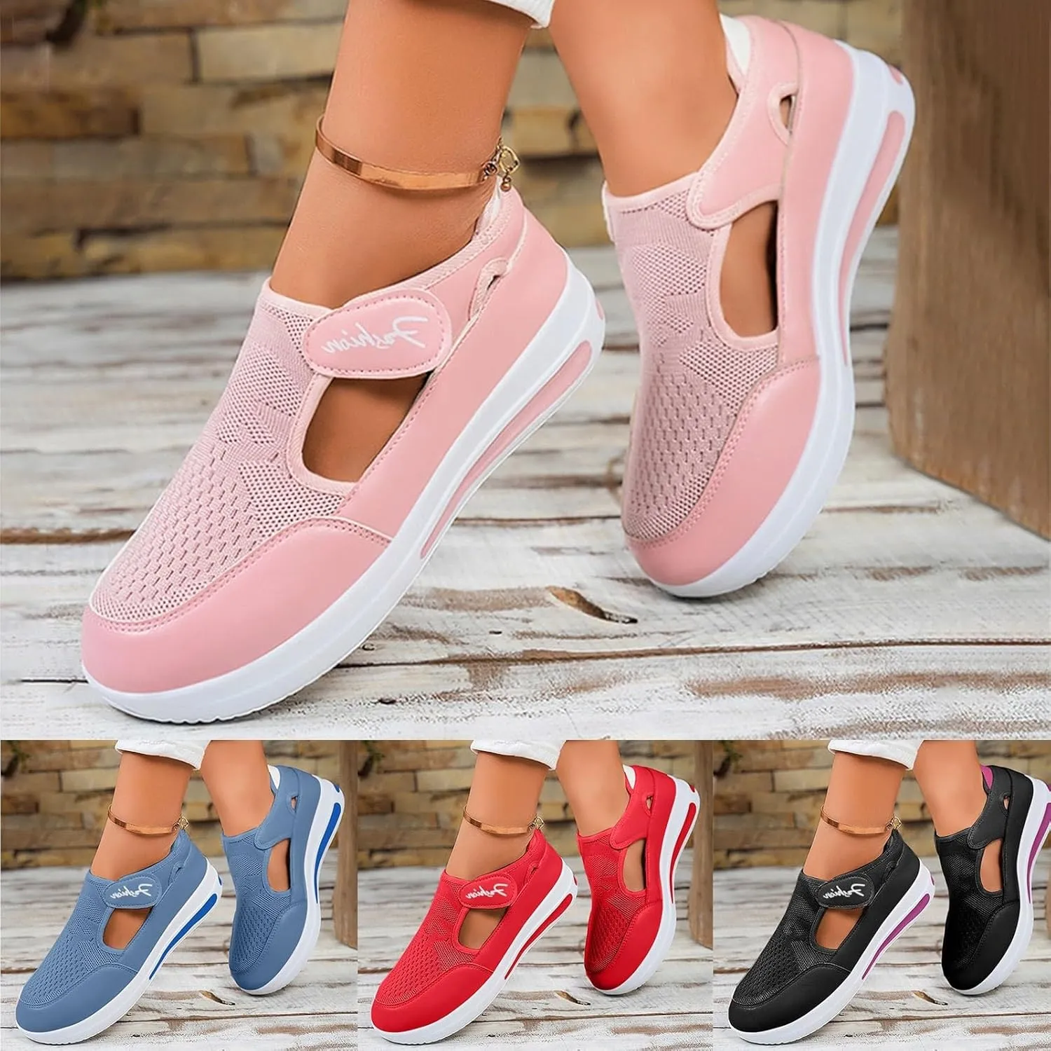 Platform Sandals for Women 2025 Arch Support Comfortable Sneakers Closed Toe Casual Slip On Loafers Low Top Walking Shoes Dressy Summer Wedges Knitted Breathable Lightweight Comfort Canvas