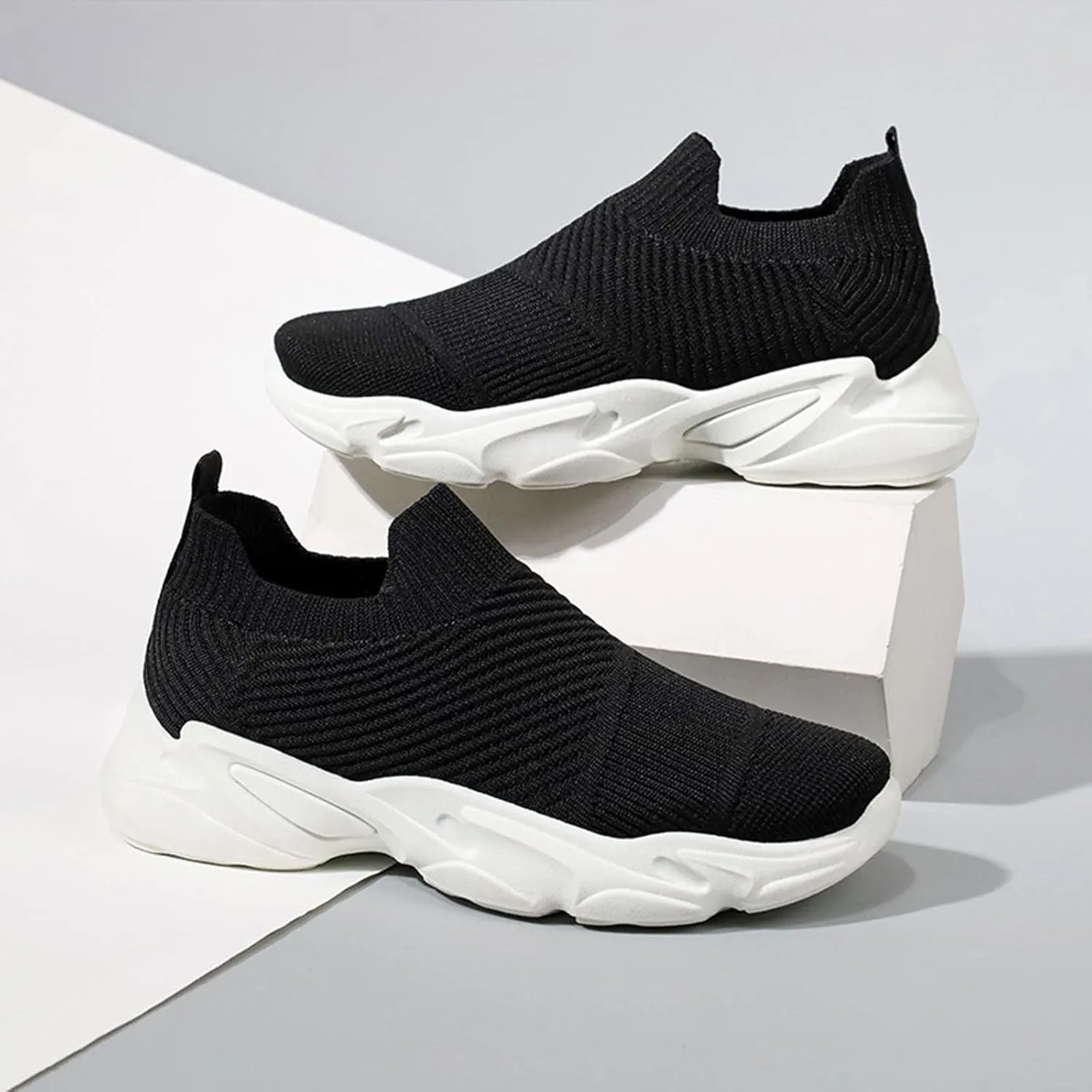 Platform Sneakers for Women Wide Toe Box Senior Womens Slip On Light Weight Walking Shoes White Canvas Shoes Women Wide Chunky Sneakers for Women 2023 Black Black Non Slip Tennis Shoes for Women