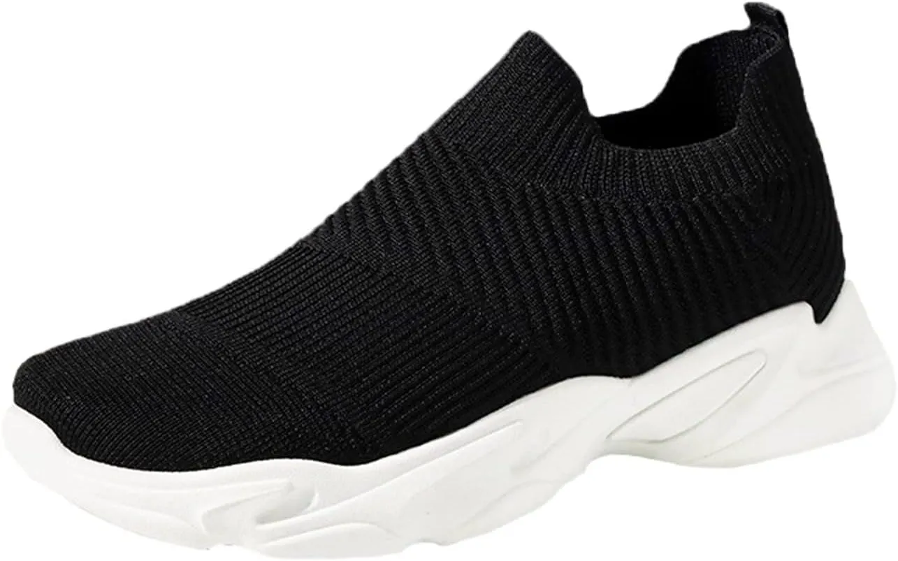 Platform Sneakers for Women Wide Toe Box Senior Womens Slip On Light Weight Walking Shoes White Canvas Shoes Women Wide Chunky Sneakers for Women 2023 Black Black Non Slip Tennis Shoes for Women
