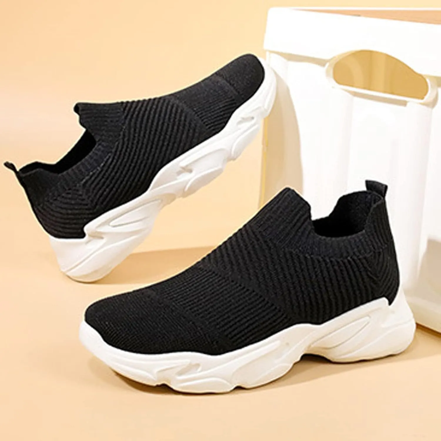 Platform Sneakers for Women Wide Toe Box Senior Womens Slip On Light Weight Walking Shoes White Canvas Shoes Women Wide Chunky Sneakers for Women 2023 Black Black Non Slip Tennis Shoes for Women