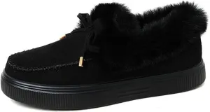 SACFOF Womens Winter Flat Boots Warm Durable Shoes With Fur Lined Fuzzy Ankle Snow Boots Platform Thick Plush Casual Loafers
