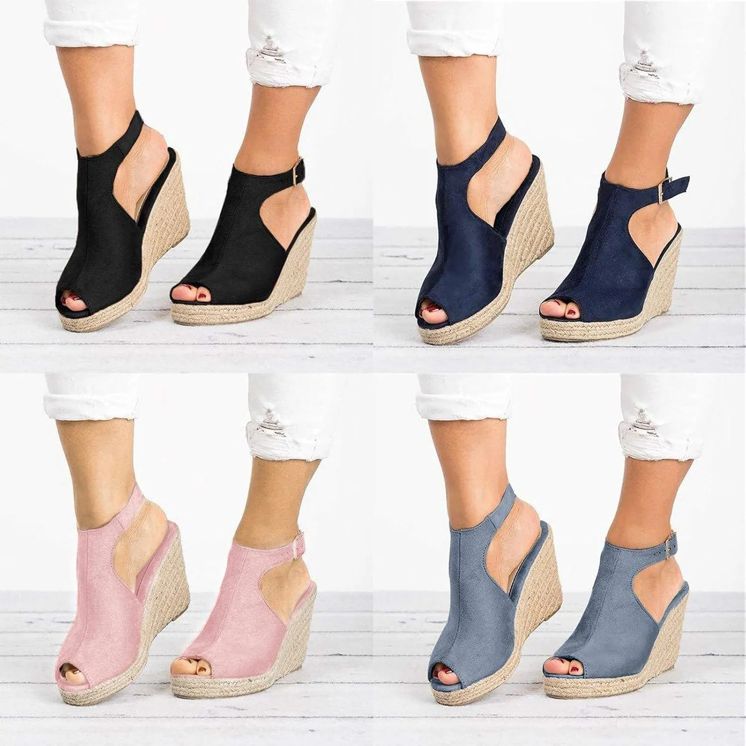 Sandals for Women Casual Summer Wedge Espadrilles Sandals Ankle Strap Open Toe Beach Boho Sandals Roman Shoes