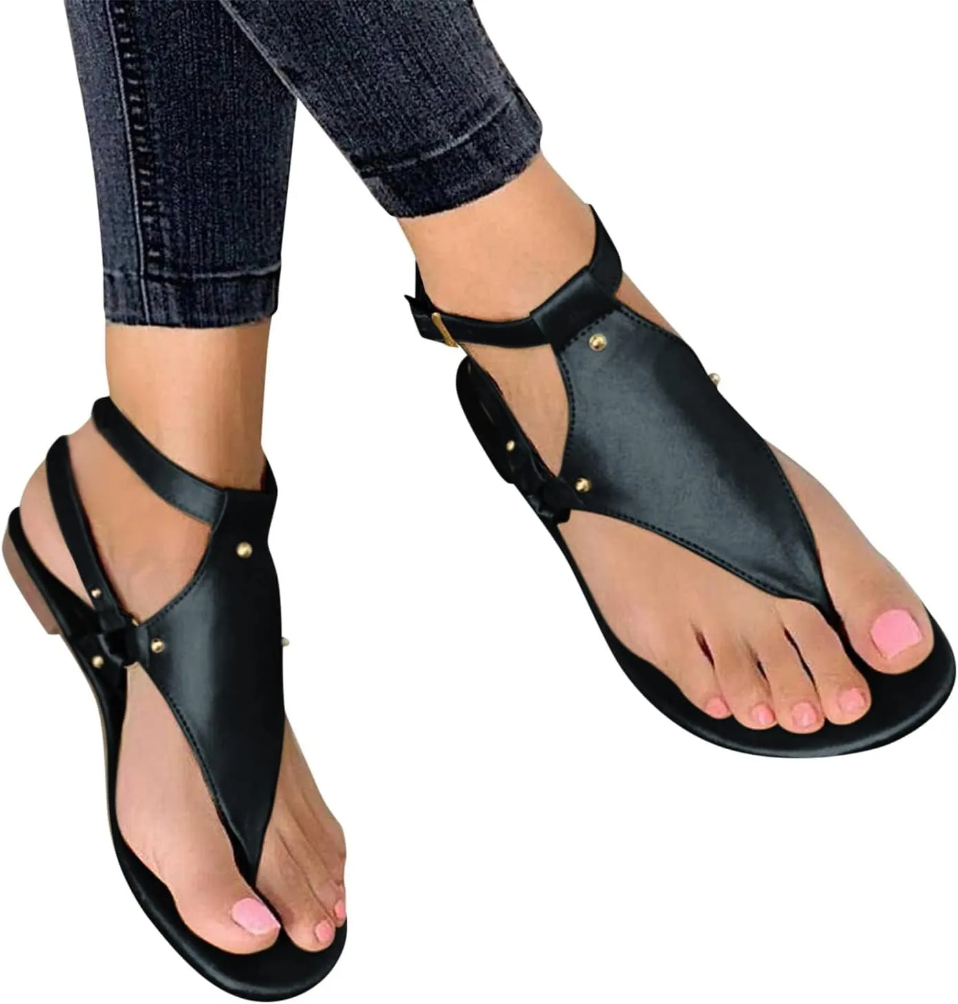 Sandals for Women Dressy Summer Thong Flip Flops Comfortable Ankle Strap Strappy Flat Sandals Walking Shoes Beach Sandals