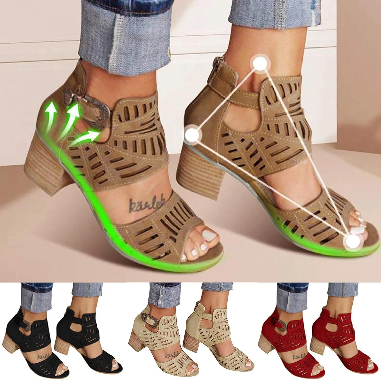 Sandals for Women Wide Width Heels,Ankle Strap Snakeskin Adjustable Buckle Clear Block Chunky High Heel Open Toe Sandal