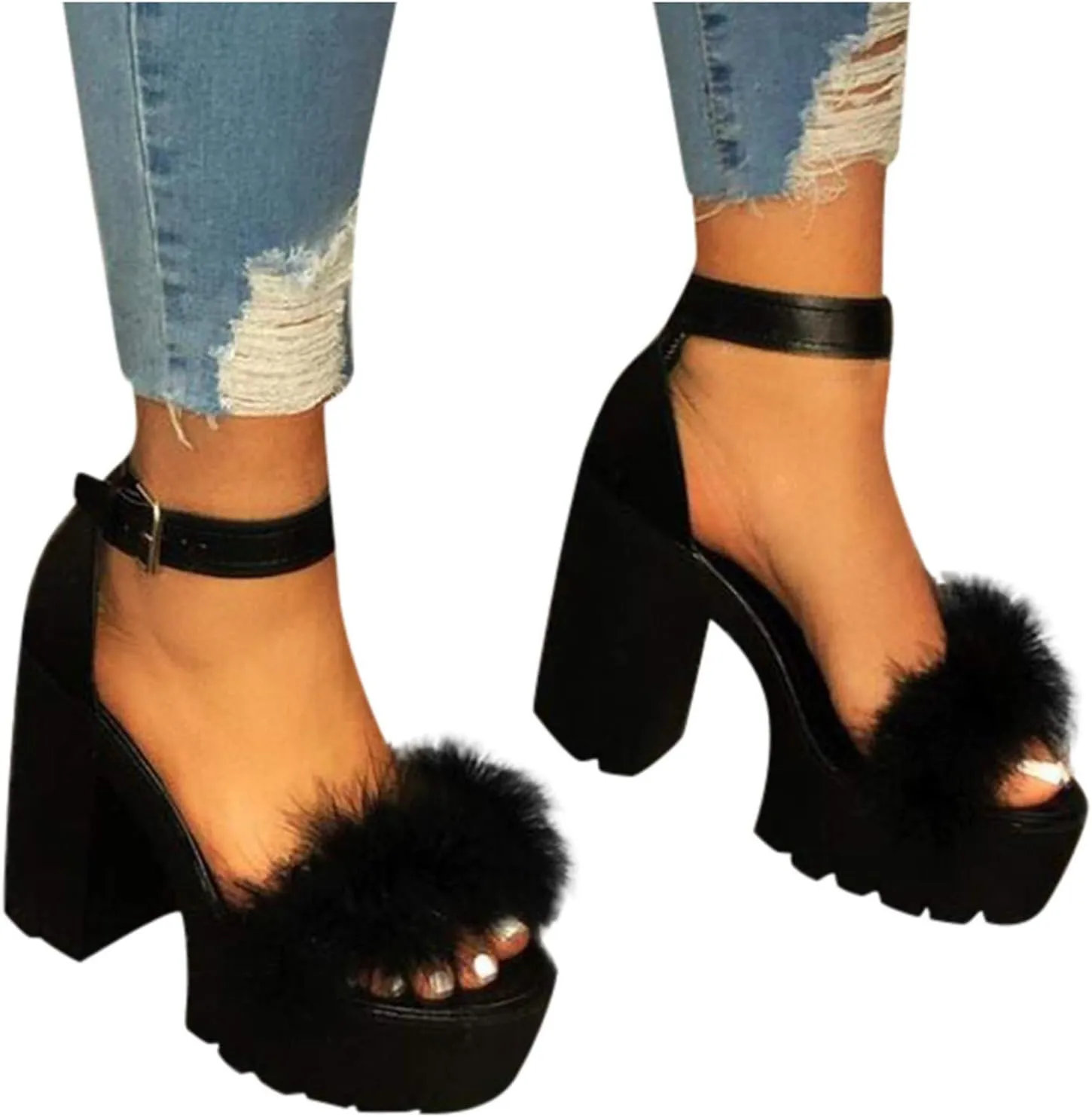 Sandals for Women Wide Width Heels,Ankle Strap Snakeskin Adjustable Buckle Clear Block Chunky High Heel Open Toe Sandal