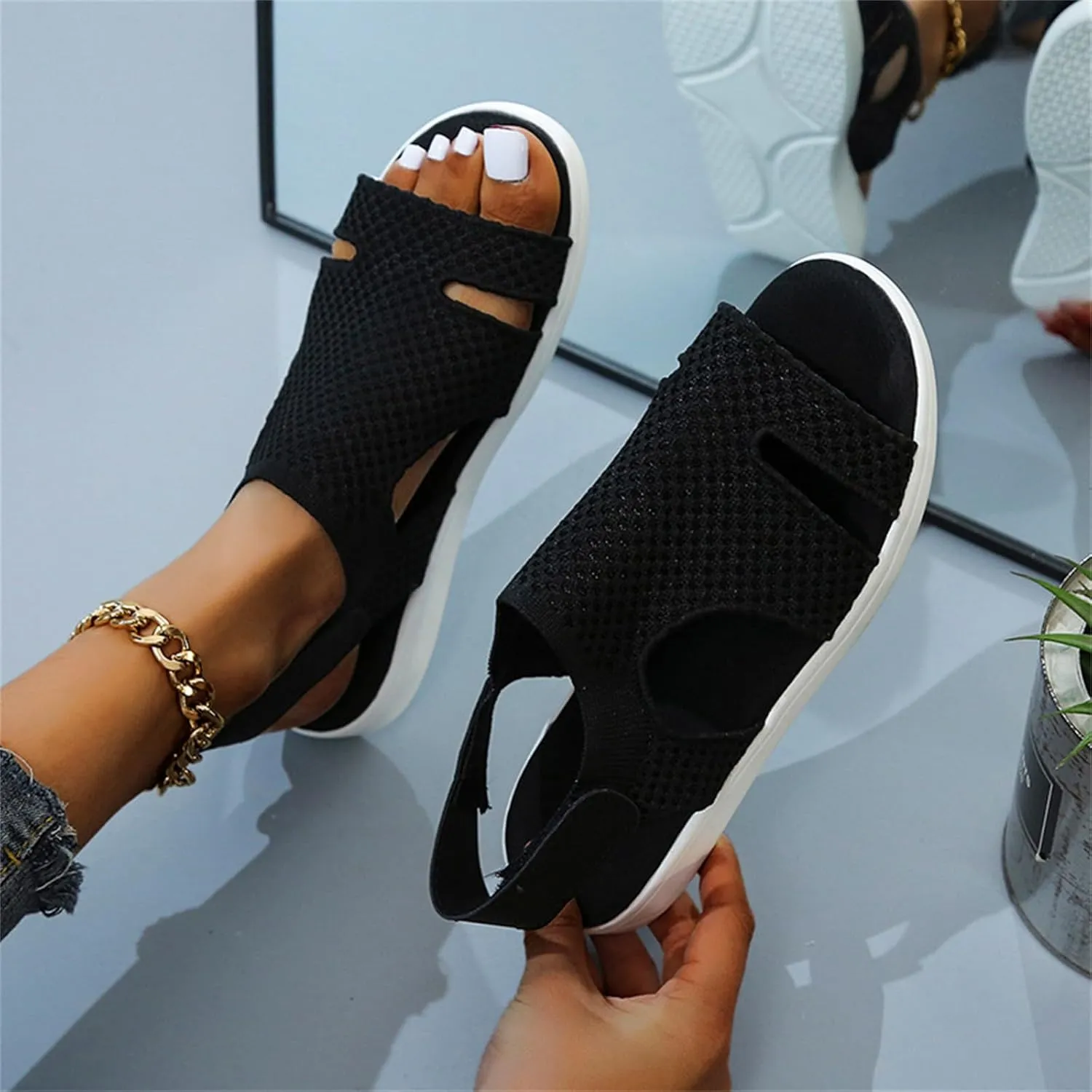 Sandals Women Comfortable Dressy Wedge Platform Sandals Ankle Strap Casual Summer Flatform Walking Orthopedic Shoes