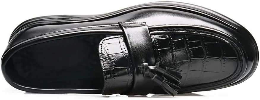 Santimon Men's Crocodile Print Tassel Loafers Slip-On Leather Shoes Comfortable Dress Casual Mocassin Driving Shoe