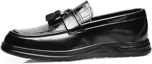 Santimon Men's Crocodile Print Tassel Loafers Slip-On Leather Shoes Comfortable Dress Casual Mocassin Driving Shoe