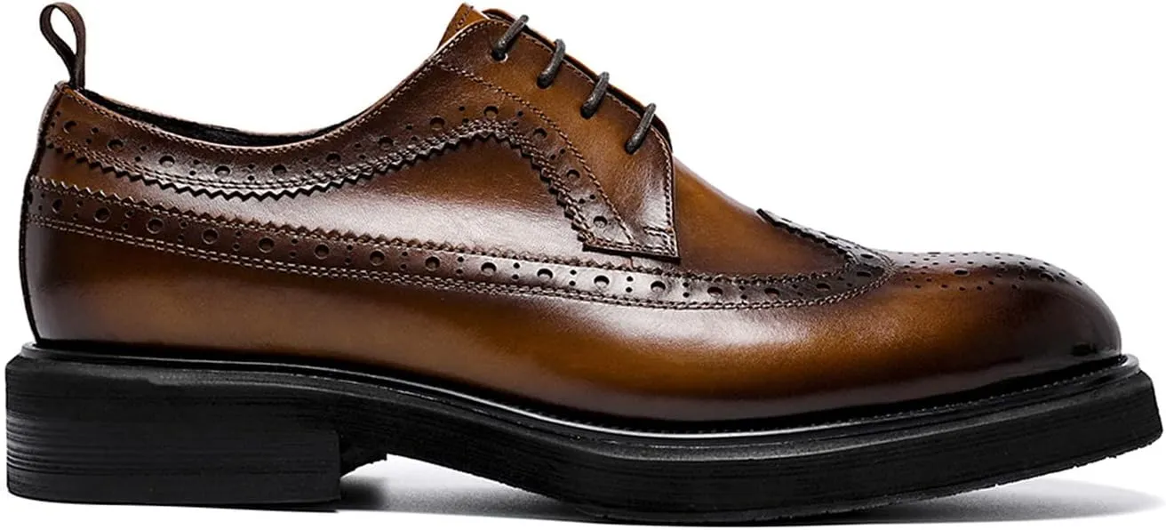 Santimon Mens Dress Shoes Leather Brogue Wingtip Oxford Formal Shoes for Men Black Brown Tan