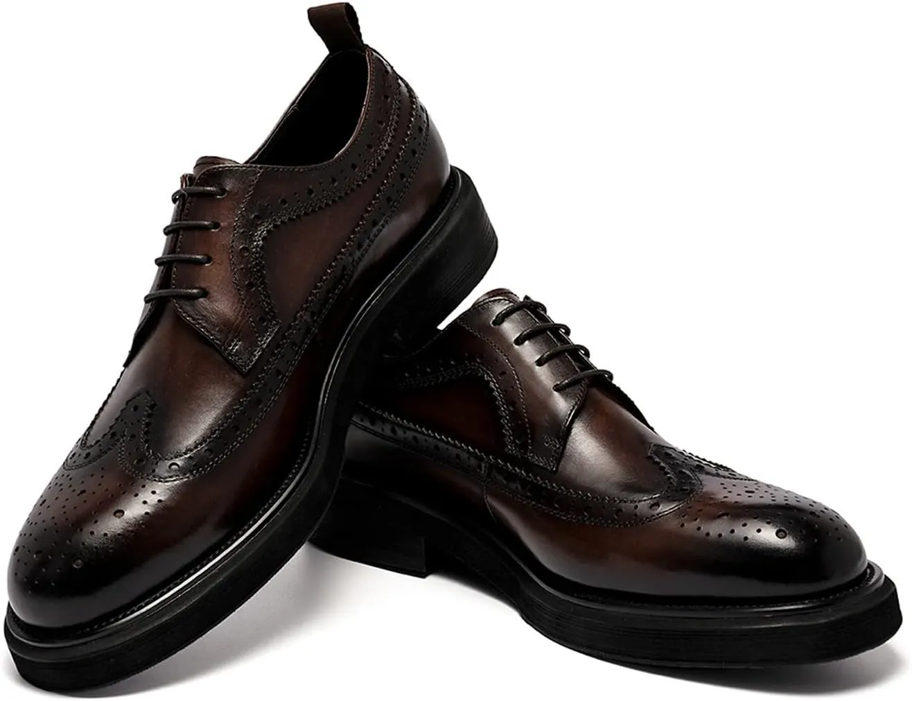 Santimon Mens Dress Shoes Leather Brogue Wingtip Oxford Formal Shoes for Men Black Brown Tan