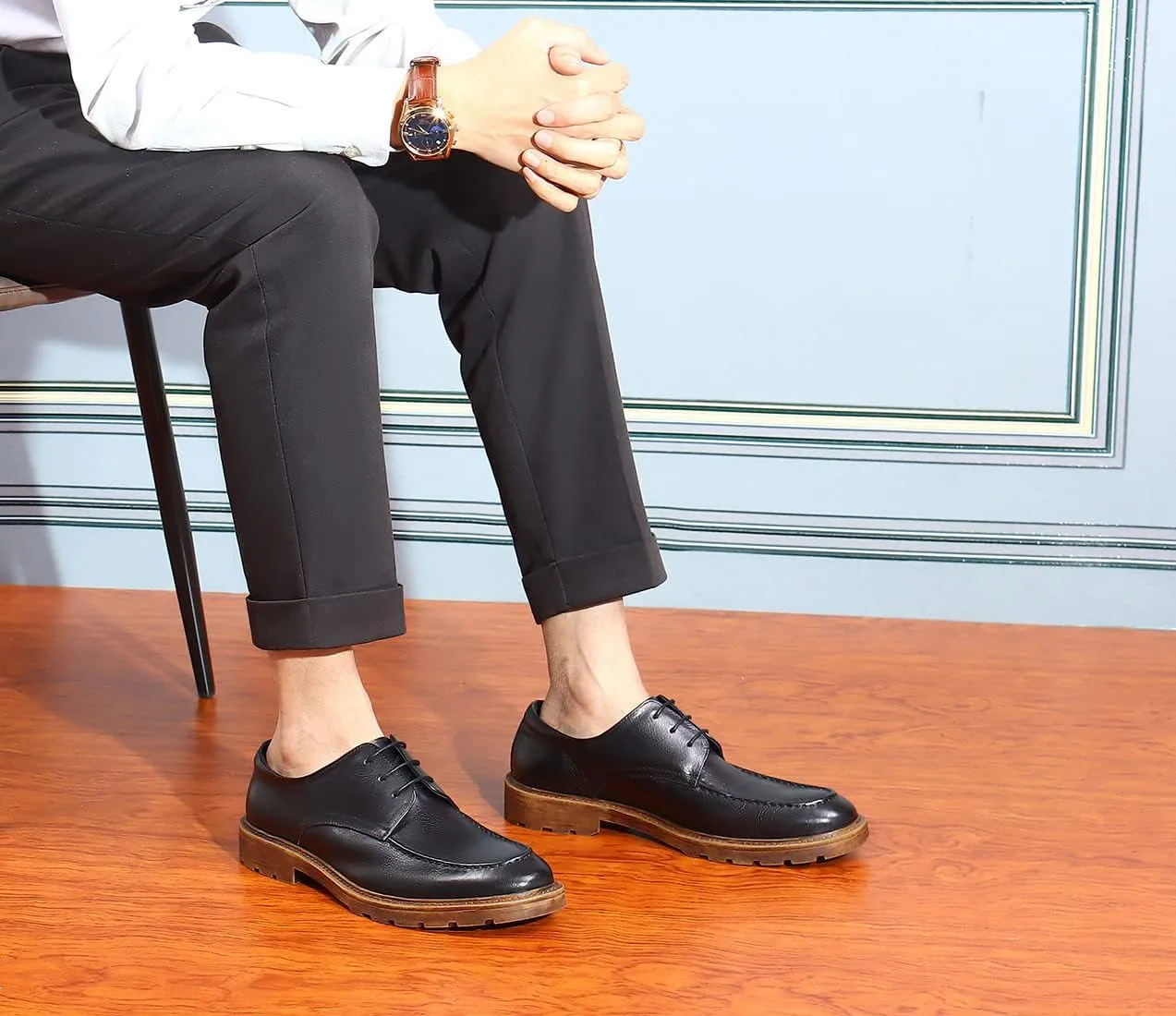 Santimon Mens Dress Shoes Leather Brogue Wingtip Oxford Formal Shoes for Men Black Brown Tan