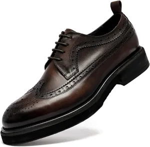 Santimon Mens Dress Shoes Leather Brogue Wingtip Oxford Formal Shoes for Men Black Brown Tan