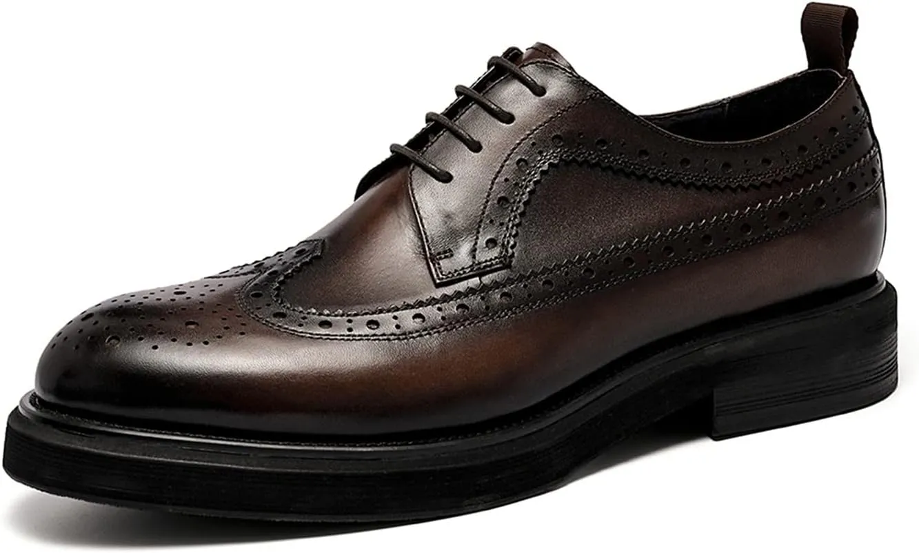 Santimon Mens Dress Shoes Leather Brogue Wingtip Oxford Formal Shoes for Men Black Brown Tan