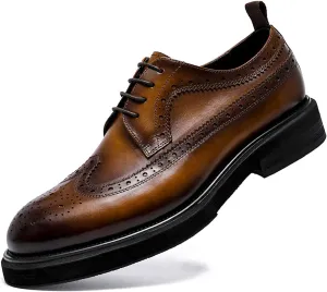 Santimon Mens Dress Shoes Leather Brogue Wingtip Oxford Formal Shoes for Men Black Brown Tan
