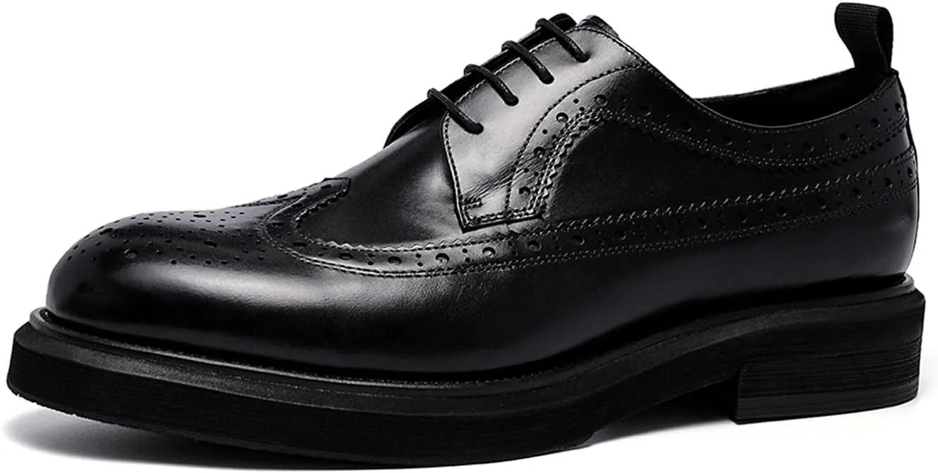 Santimon Mens Dress Shoes Leather Brogue Wingtip Oxford Formal Shoes for Men Black Brown Tan