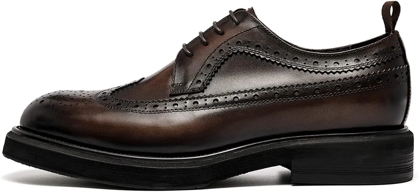 Santimon Mens Dress Shoes Leather Brogue Wingtip Oxford Formal Shoes for Men Black Brown Tan