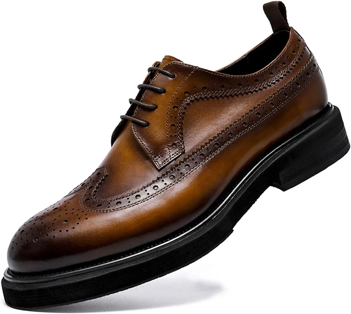 Santimon Mens Dress Shoes Leather Brogue Wingtip Oxford Formal Shoes for Men Black Brown Tan