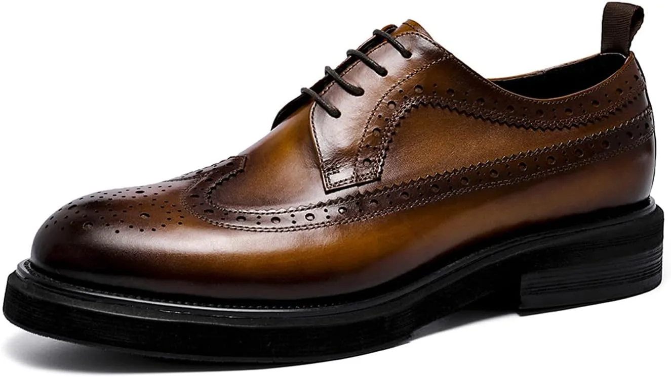 Santimon Mens Dress Shoes Leather Brogue Wingtip Oxford Formal Shoes for Men Black Brown Tan