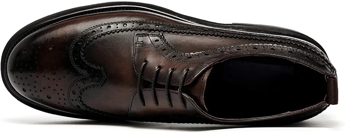 Santimon Mens Dress Shoes Leather Brogue Wingtip Oxford Formal Shoes for Men Black Brown Tan