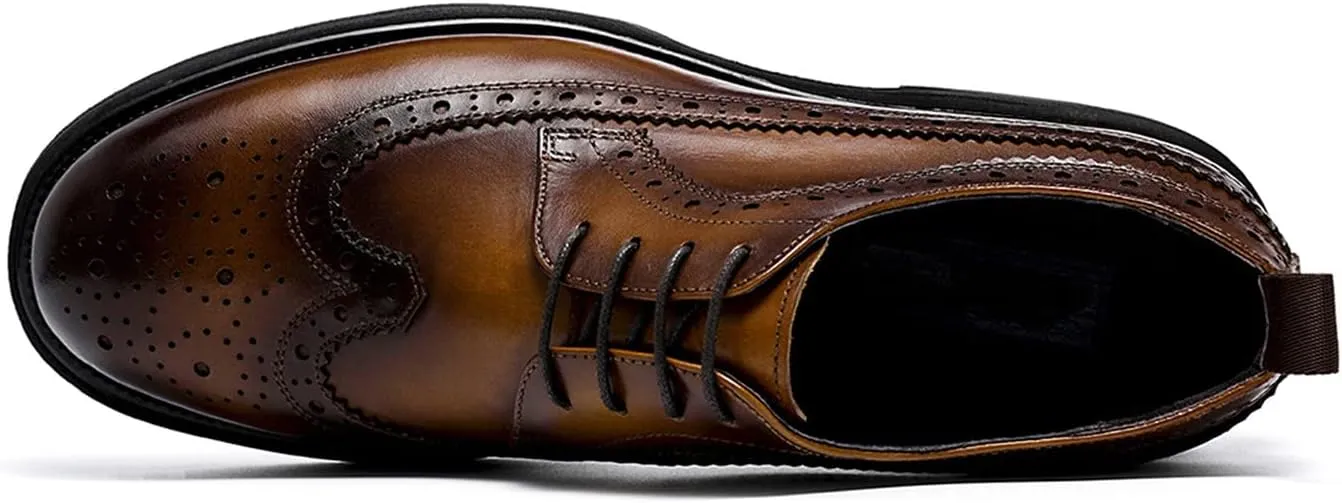 Santimon Mens Dress Shoes Leather Brogue Wingtip Oxford Formal Shoes for Men Black Brown Tan