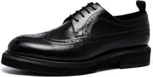 Santimon Mens Dress Shoes Leather Brogue Wingtip Oxford Formal Shoes for Men Black Brown Tan