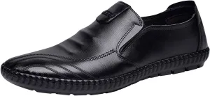 Slip On Dress Shoes for Men Wide Width Classical Style Leather Shoes for Men Slip On PU Leather Low Rubber Sole Block Heel Work Business Shoes Men Brown