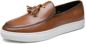 SOLPNOW Men's Leather Tassel Slip-on Loafers,Comfortable Non-Slip Casual Business Leather Shoes,Work Driving Hiking Dress Shoes