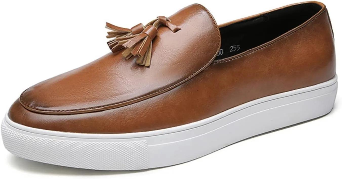 SOLPNOW Men's Leather Tassel Slip-on Loafers,Comfortable Non-Slip Casual Business Leather Shoes,Work Driving Hiking Dress Shoes