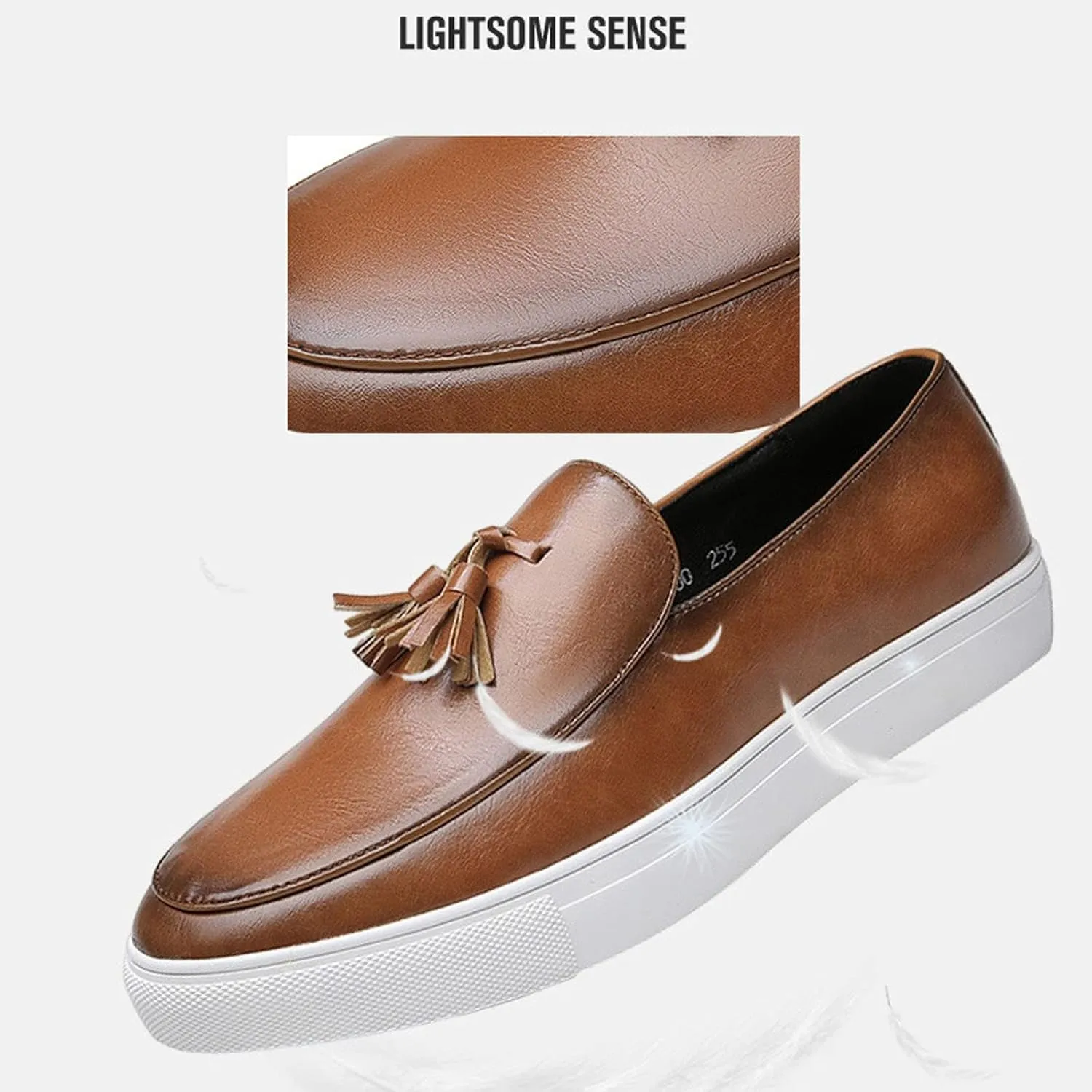 SOLPNOW Men's Leather Tassel Slip-on Loafers,Comfortable Non-Slip Casual Business Leather Shoes,Work Driving Hiking Dress Shoes