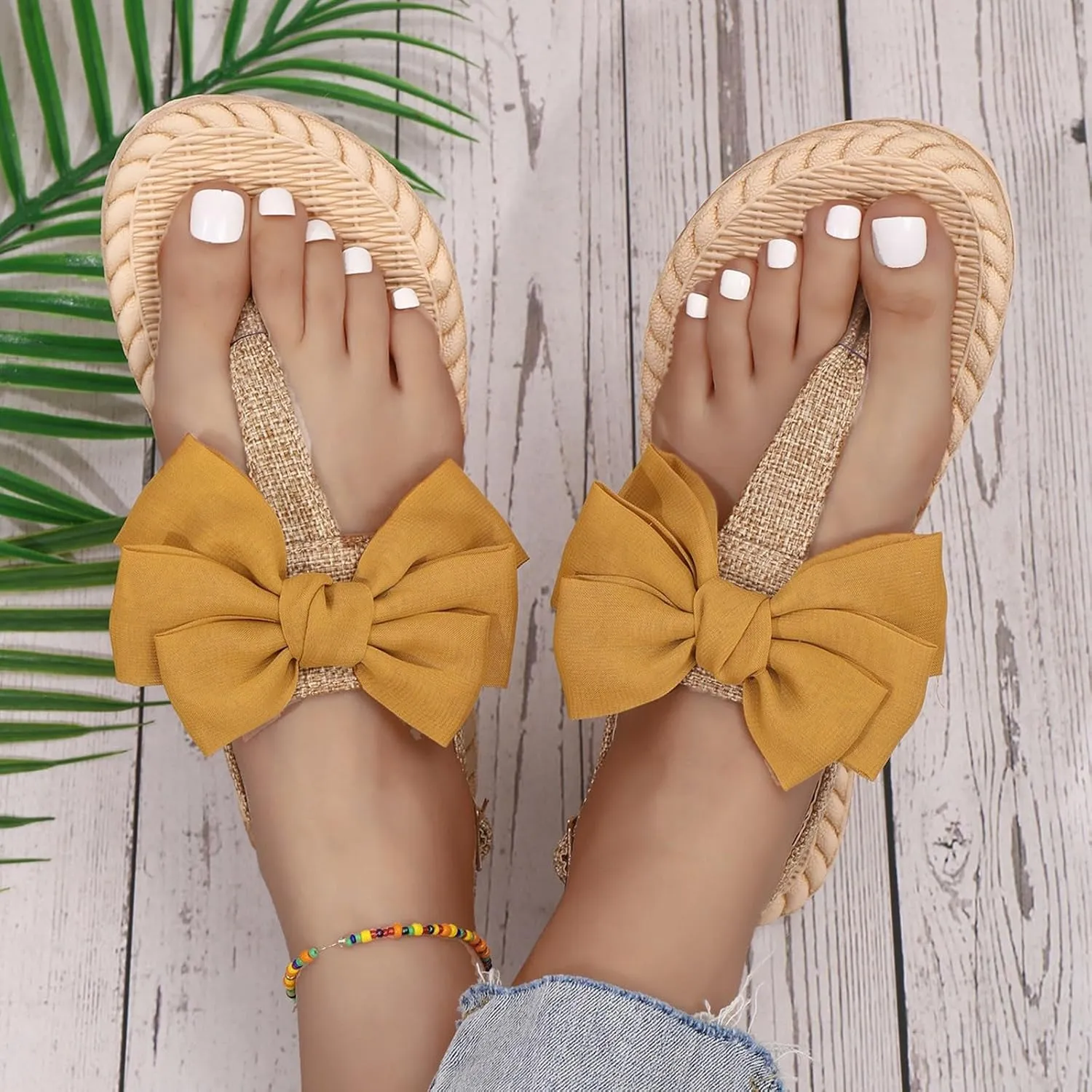 SuanlaTDS Flat Thong Sandals for Women Flip Flops Bowknot T-Strap Summer Dressy Buckle Ankle Strap Sweet Cute Boho Casual Beach Shoes Comfortable Low Heels Walking Slip On Flats Sandal