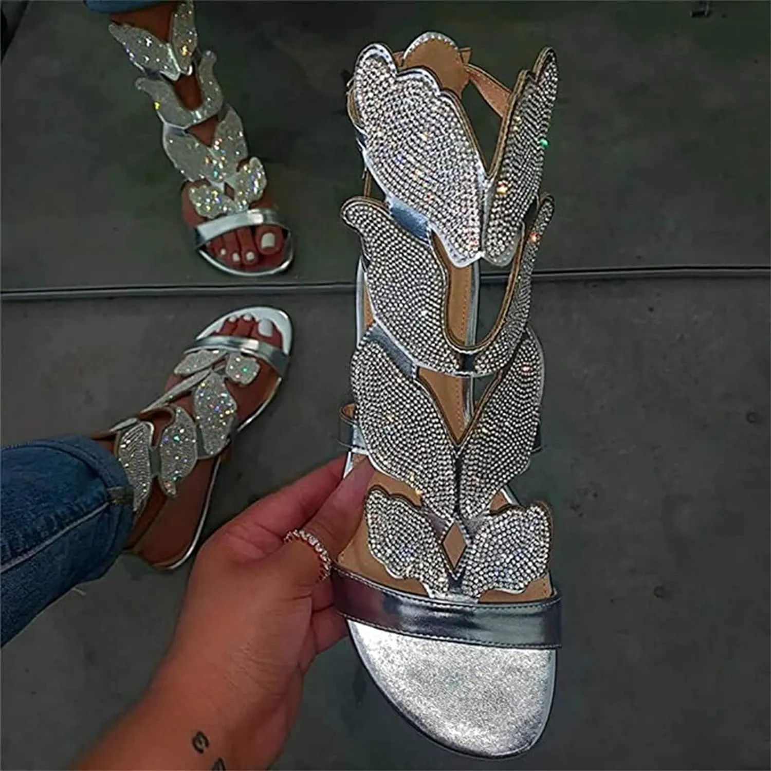 Summer Sandals For Women,Women's Cute Clip Toe Ankle Strap Dressy Flat Sandals Strappy T-Strap Gladiator Beach Sandals