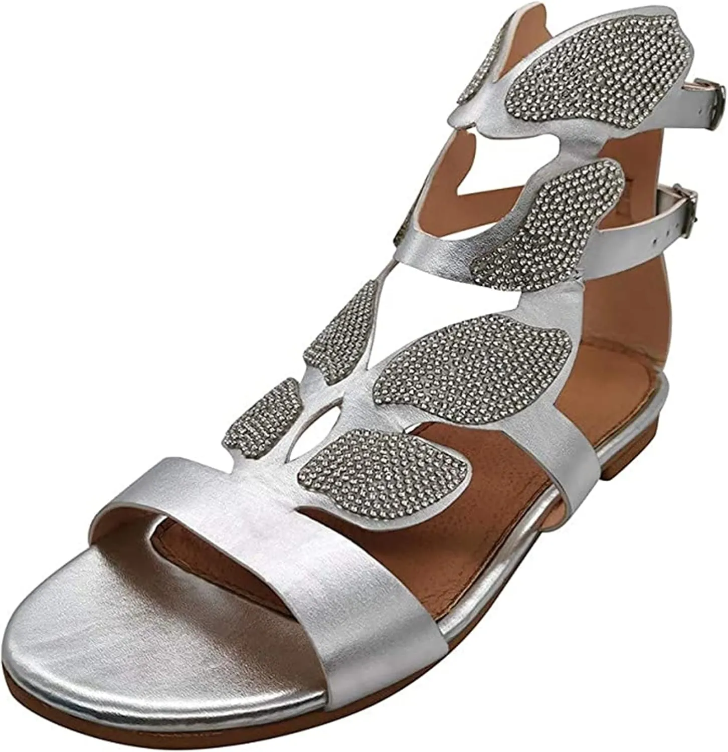 Summer Sandals For Women,Women's Cute Clip Toe Ankle Strap Dressy Flat Sandals Strappy T-Strap Gladiator Beach Sandals