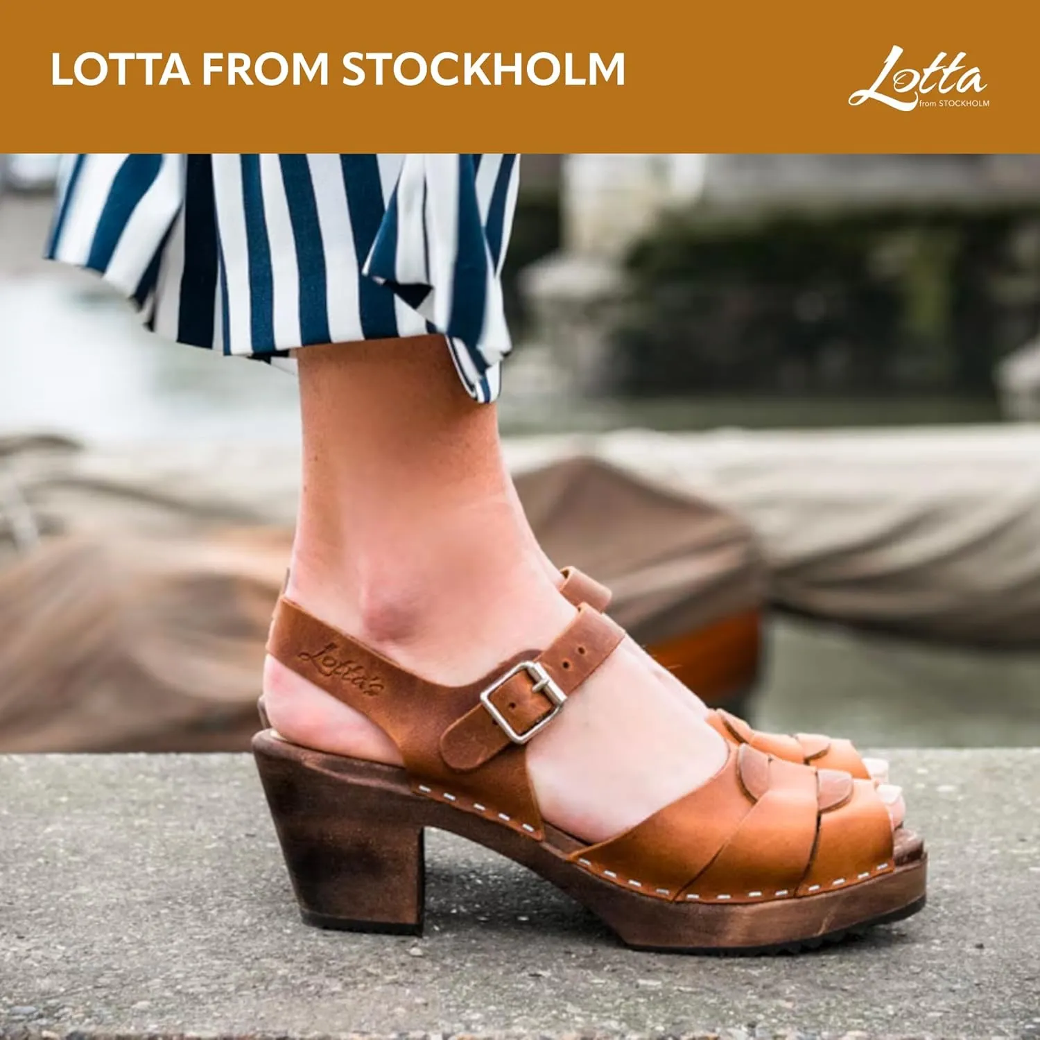 Swedish Peep Toe Clog Sandal for Women | High Heel Open Toe Wooden Clogs Handcrafted in Sweden | Brown Alder Wood Base and Oiled Nubuck Leather | Brown