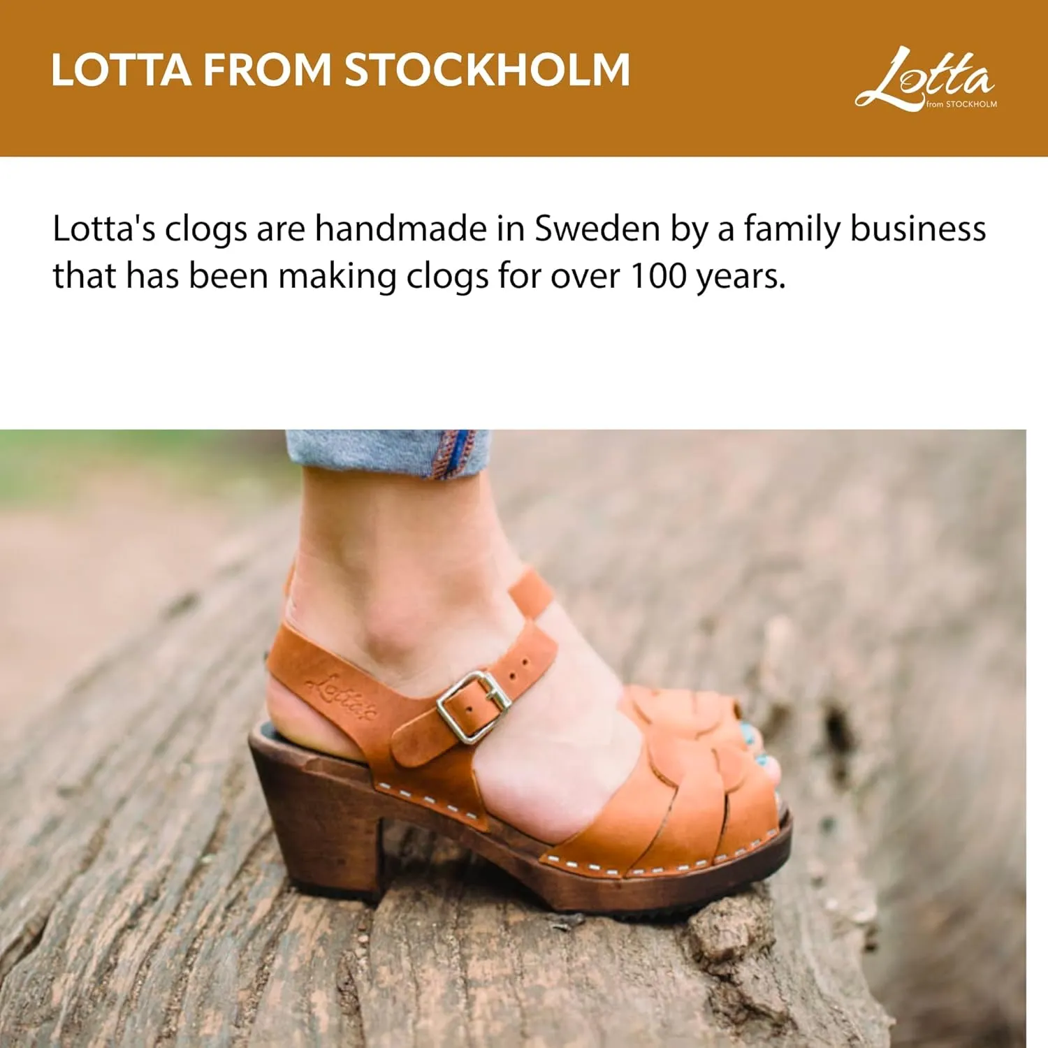 Swedish Peep Toe Clog Sandal for Women | High Heel Open Toe Wooden Clogs Handcrafted in Sweden | Brown Alder Wood Base and Oiled Nubuck Leather | Brown