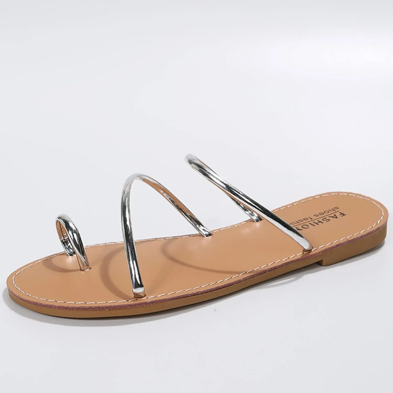 Temperament Flat Bottom Sandals for Women Rhinestone Open Toe Slip on Casual Sandal Leather Sandals for Women