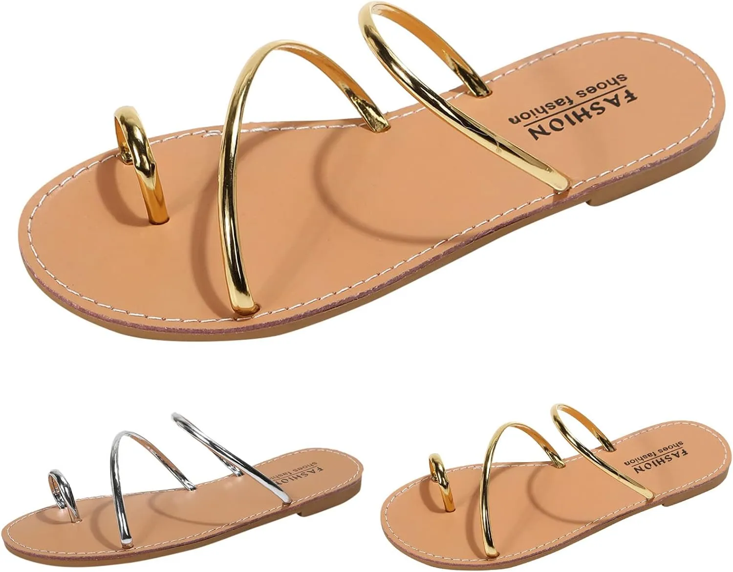 Temperament Flat Bottom Sandals for Women Rhinestone Open Toe Slip on Casual Sandal Leather Sandals for Women