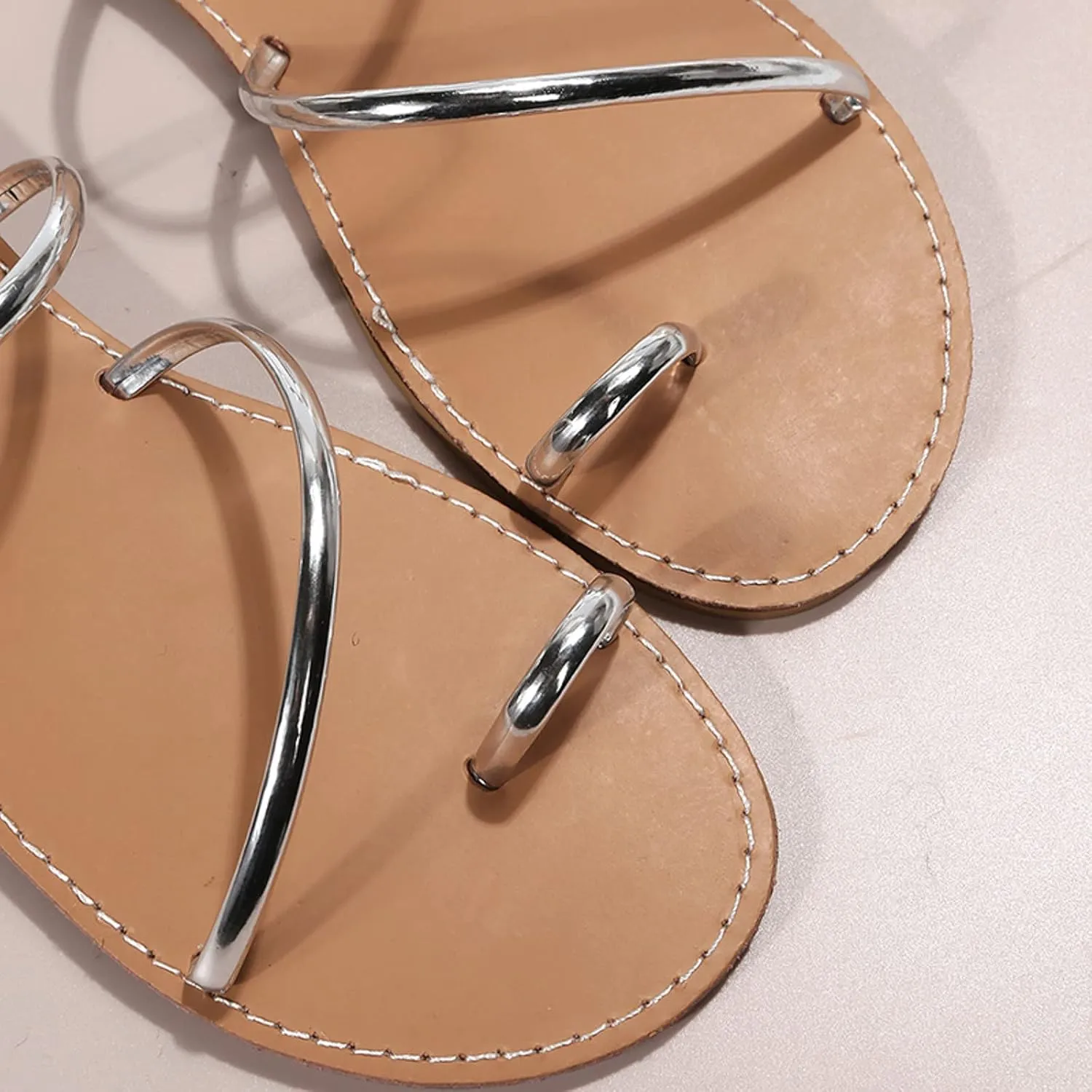 Temperament Flat Bottom Sandals for Women Rhinestone Open Toe Slip on Casual Sandal Leather Sandals for Women