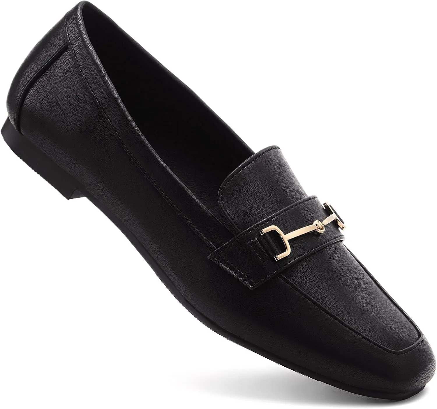 TINSTREE Women's Square Toe Loafers Comfortable PU Leather Work Dressy Shoe Slip On Flats Shoes