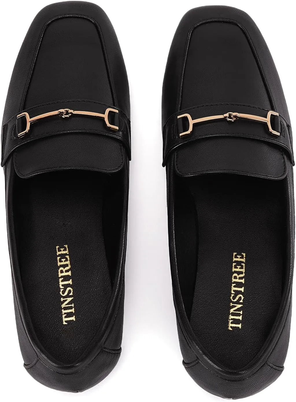 TINSTREE Women's Square Toe Loafers Comfortable PU Leather Work Dressy Shoe Slip On Flats Shoes