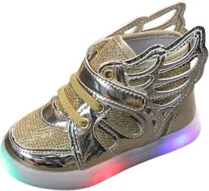 Toddler Boys Girls Light Up Shoes Butterfly Ankle Boots Lightweight Breathable Anti-Slip Led Flashing Sport Sneakers (Gold, 11.5 Little Kid)