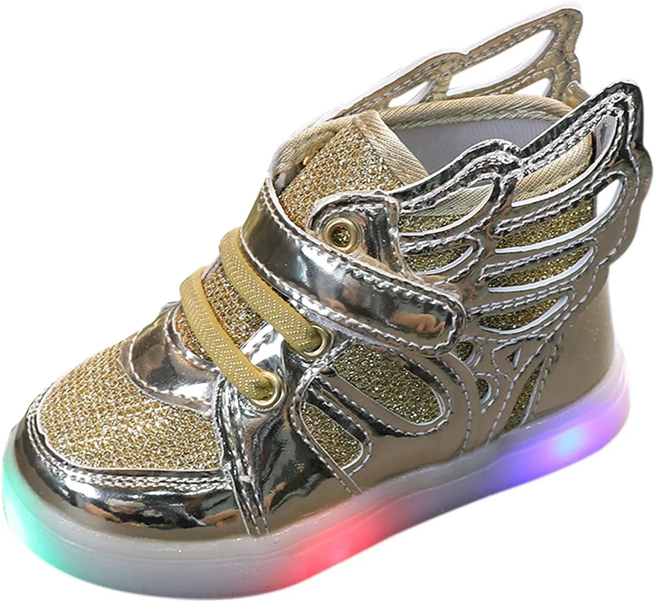 Toddler Boys Girls Light Up Shoes Butterfly Ankle Boots Lightweight Breathable Anti-Slip Led Flashing Sport Sneakers (Gold, 12 Little Kid)