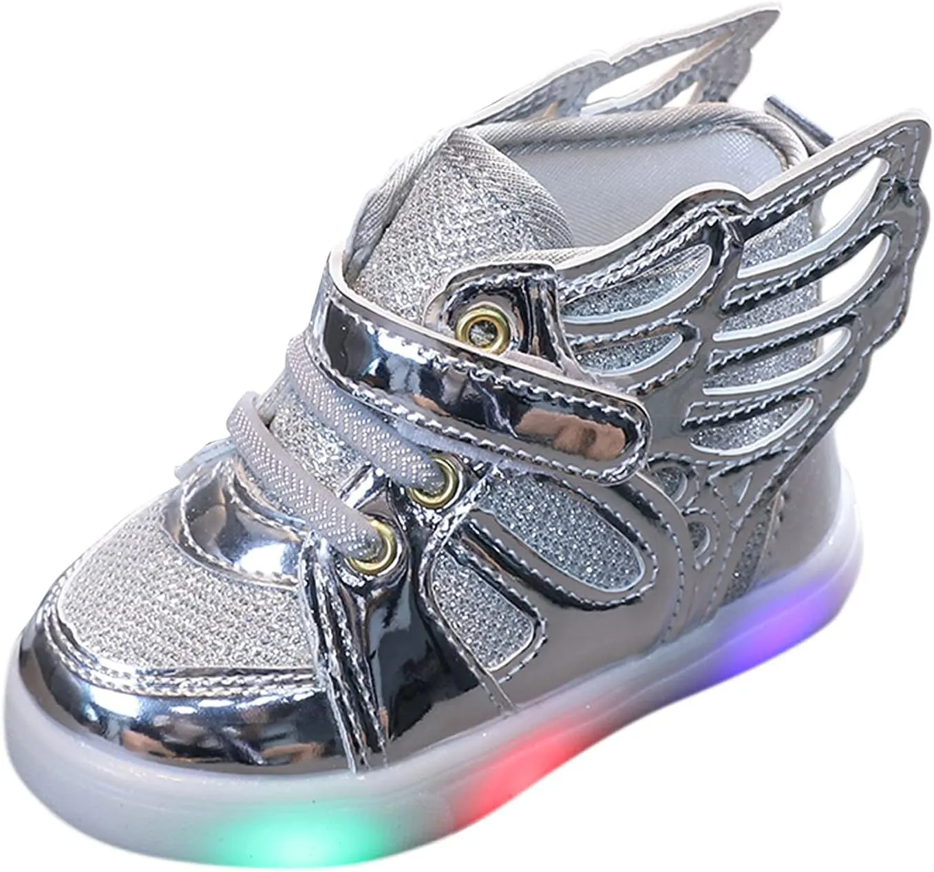 Toddler Boys Girls Light Up Shoes Butterfly Ankle Boots Lightweight Breathable Anti-Slip Led Flashing Sport Sneakers (Silver, 10 Little Kid)