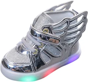 Toddler Girls Light Up Sequins Running Shoes Slip On Flashing Casual Shoes Girls High Top Sneakers for Kids