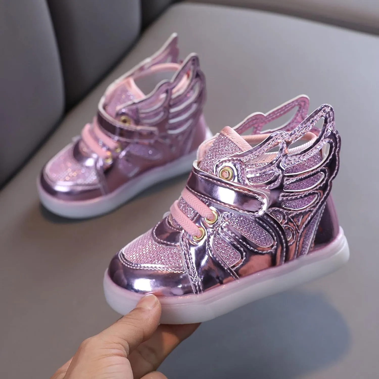 Toddler Girls Light Up Sequins Running Shoes Slip On Flashing Casual Shoes Girls High Top Sneakers for Kids